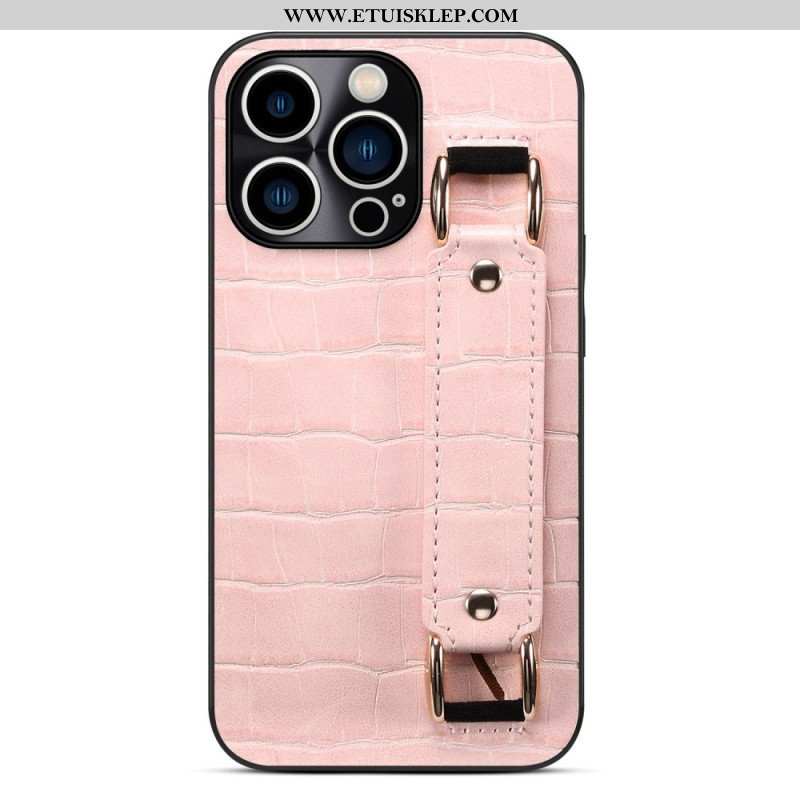 Etui do iPhone 14 Pro Etui Na Karty Z Paskiem Podtrzymującym Krokodyla